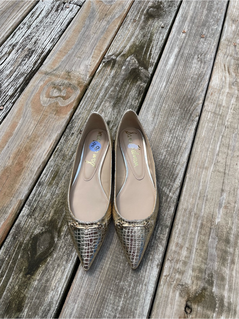 Sam Edelman Metallic Gold Pointed-Toe Flats - Gold